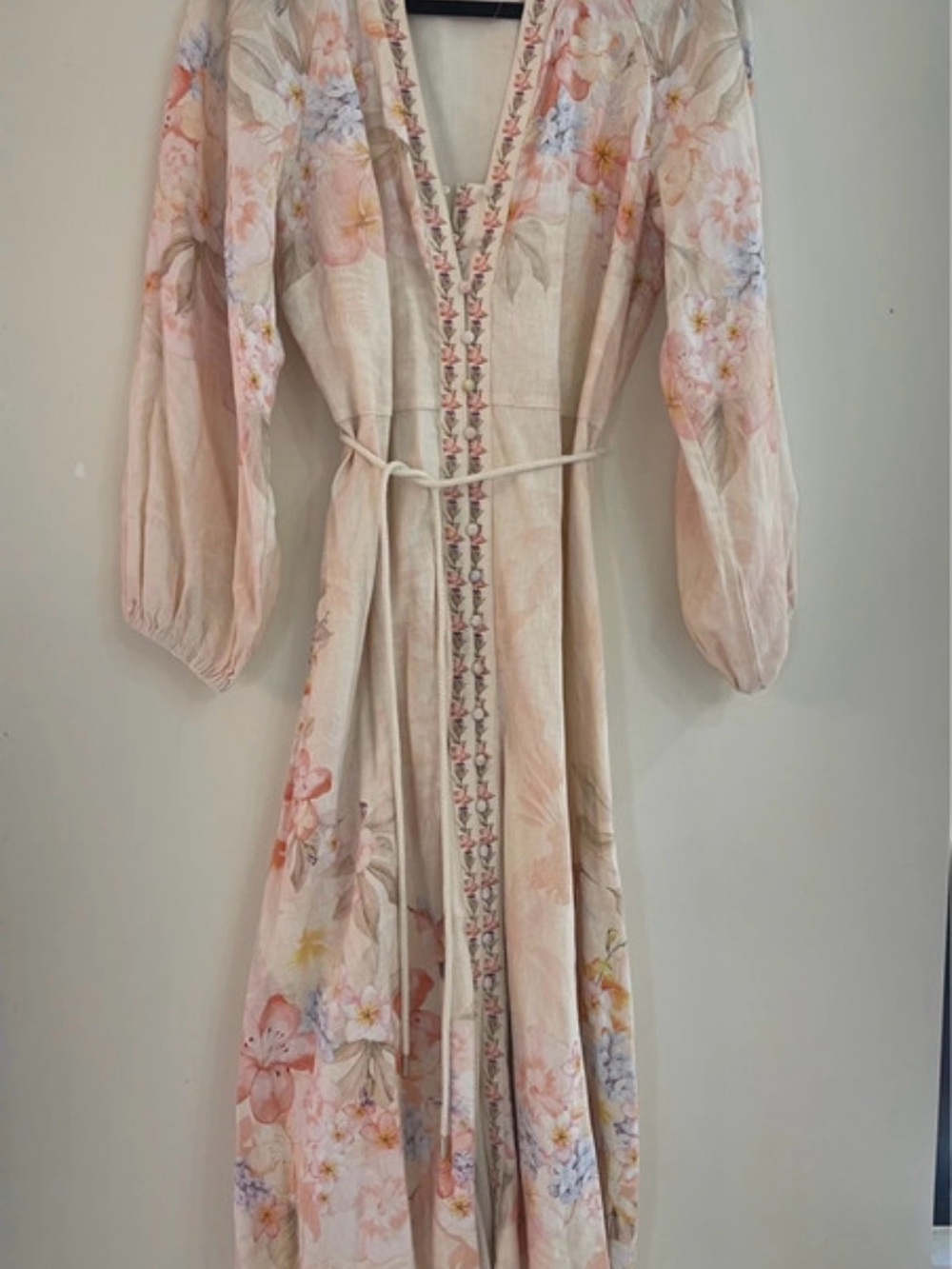Calypso St. Barth Blush Pink Floral Embroidered V‑Neck Maxi Dress